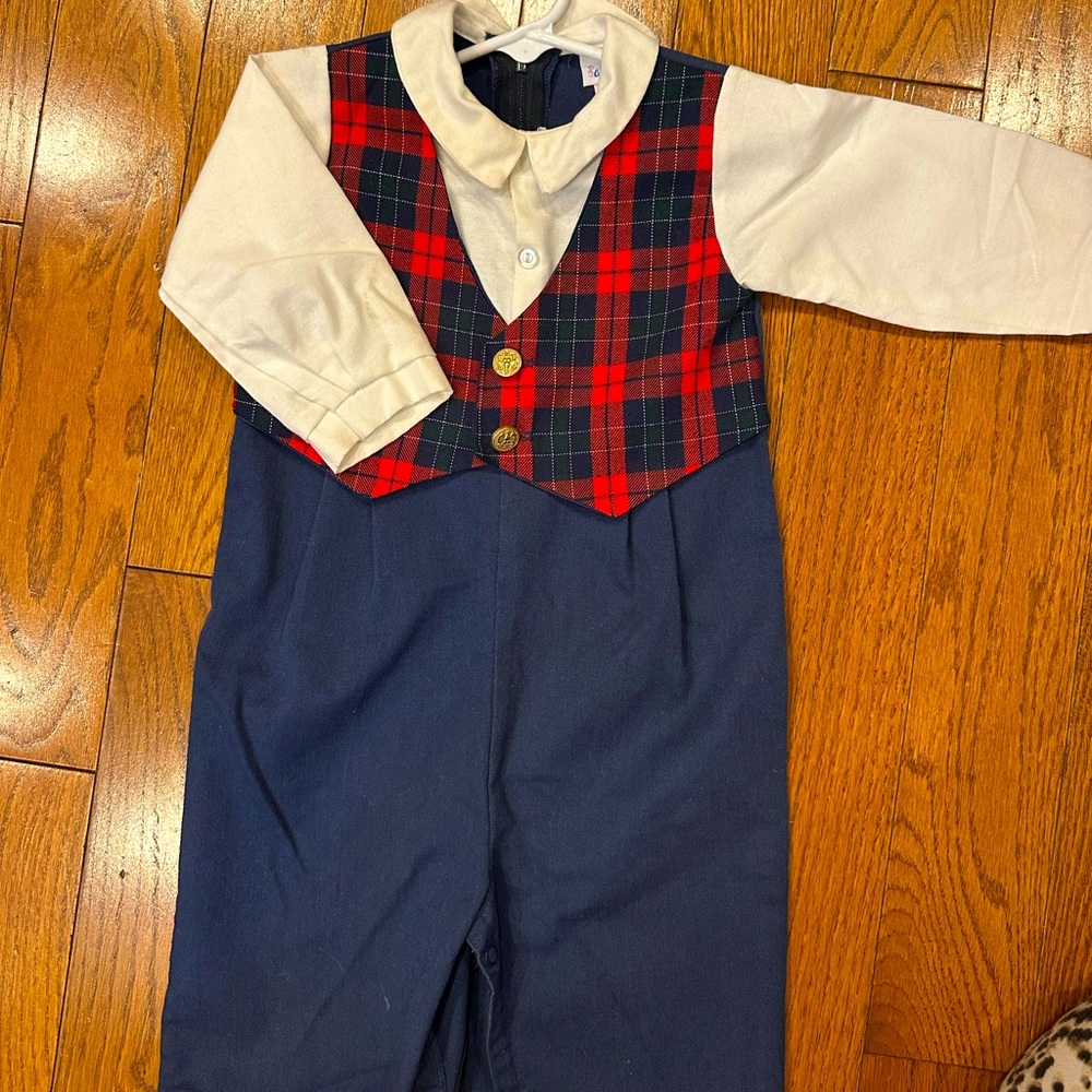 Vintage Red and Navy Checkered Baby Romper